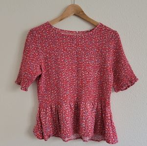 Elodie red floral short sleeve blouse.